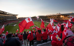 Tongan fans during the rugby league match between the Australian Kangaroos and Tonga Invitational XIII at Eden Park.