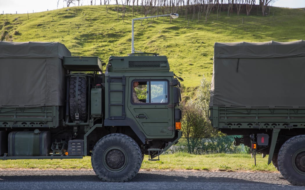 The army convoy arrived at the racecourse in Kaikoura on Friday afternoon. 18 November 2016.