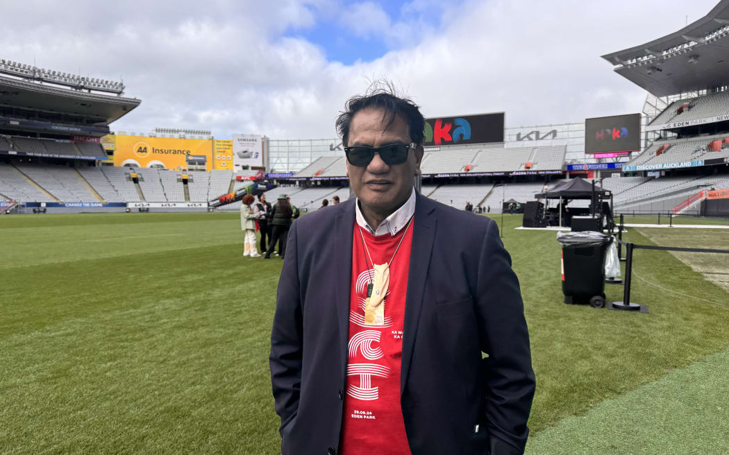 Dr Te Taku Parai, pou tikanga of Te Rūnanga o Toa Rangatira, and head chair of the Ka Mate Haka committee has arrived at Eden Park with a contingent from Ngāti Toa.