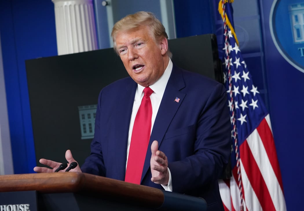 US President Donald Trump speaks during the daily briefing on the novel coronavirus, COVID-19, in the Brady Briefing Room at the White House on April 6, 2020, in Washington, DC.