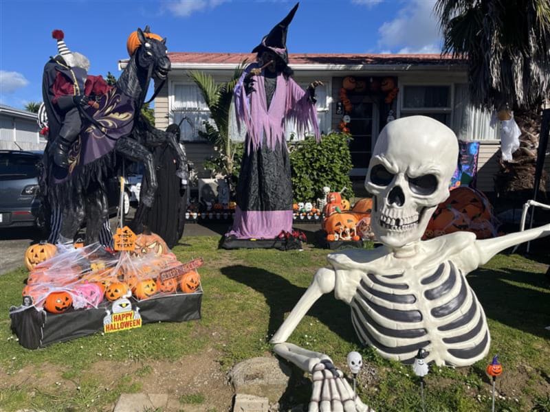 This house in Mangere Bridge gets more extravagant every year. Homeowner Mara just keeps adding to her Halloween collection.