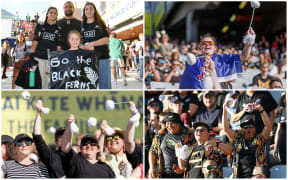 A collage of Black Ferns fans at the Rugby World Cup, 2022.