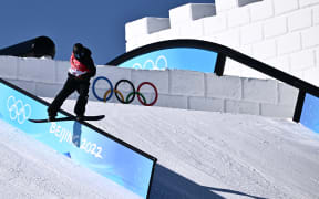 New Zealand's Zoi Sadowski Synnott competes in the snowboard women's slopestyle qualification run during the Beijing 2022 Winter Olympic Games on February 5, 2022.