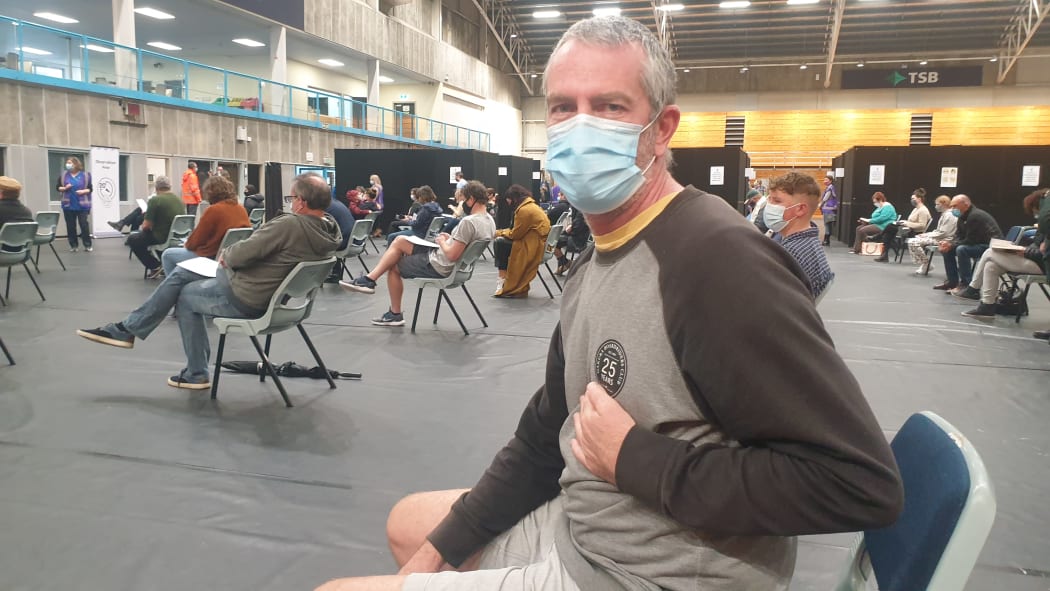 Colin Webber at the mass vaccination centre at New Plymouth's TSB Stadium.