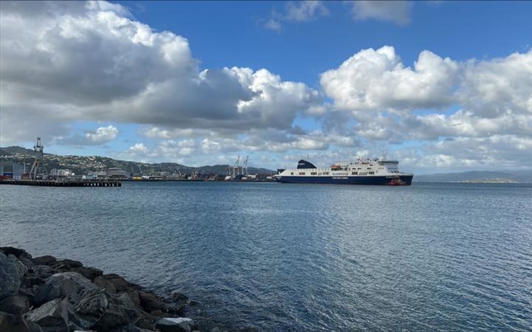 The Bluebridge ferry Connemara is being assisted into dock by a tug boat in Wellington this evening.