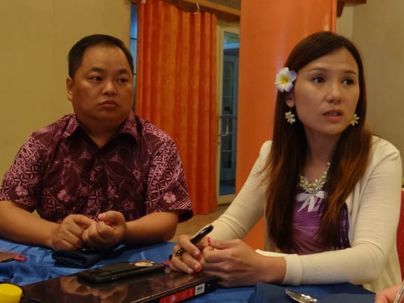 Cary Yan and his associate Gina Zhou in a file photo from 2019 during an interview in Majuro. They have been charged in New York  with violating the US Foreign Corrupt Practices Act for allegedly bribing elected leaders and engaging in money laundering “designed to influence and manipulate the legislative process” in the Marshall Islands, according to a US indictment.
