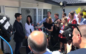 Jacinda Ardern and Clarke Gayford at their first media appearance after the announcement of the Prime Minister's pregnancy.