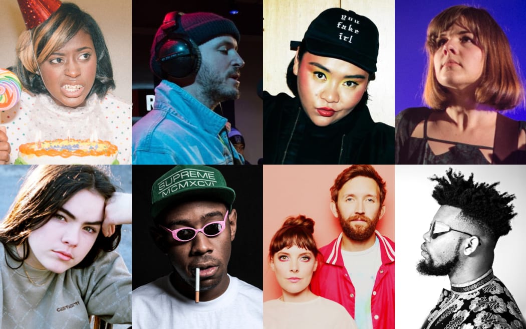 Clockwise from Top left: Tierra Whack, Tom Scott of Avantdale Bowling Club, Kira Puru, Hollie Fullbrook of Tiny Ruins, Unchained XL, Sylvan Esso, Tyler, the Creator and Bene