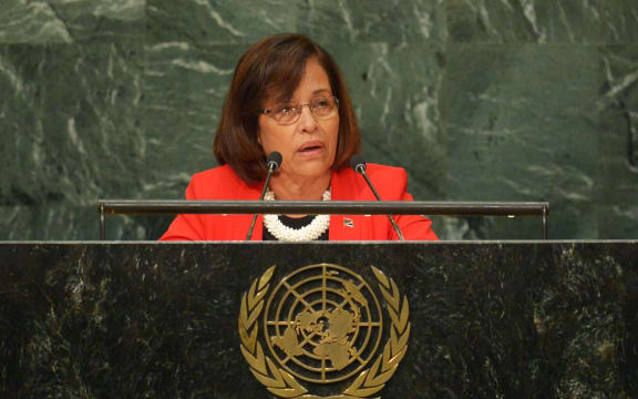Hilda Heine, President of the Marshall Islands, addresses the 71st session of the United Nations General Assembly at the UN headquarters in New York on September 22, 2016.