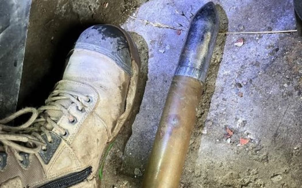 An undetonated shell found beneath a house on Corstorphine Road, southwest Dunedin.
