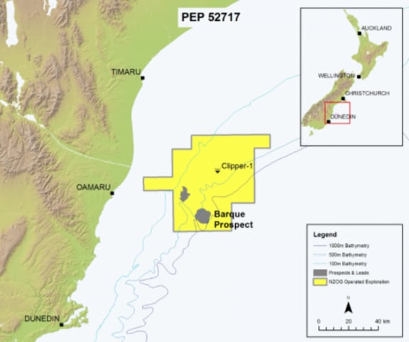 The Barque gas field prospect lies off the coast of Oamaru.