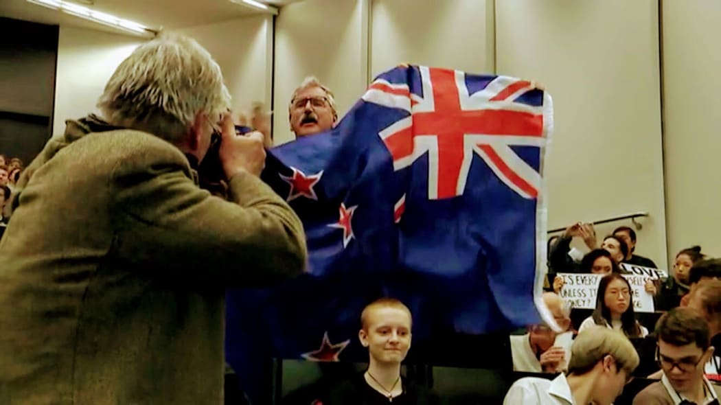 Uproar gets attention as Don Brash speaks  at Auckland University last Thursday.
