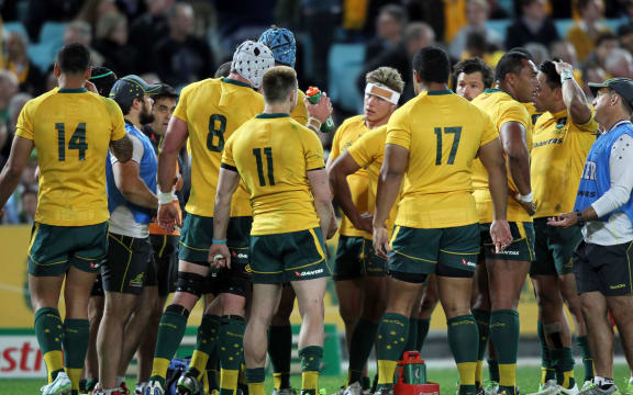 The Wallabies behind the tryline. 2013 Australian Wallabies v New Zealand All Black