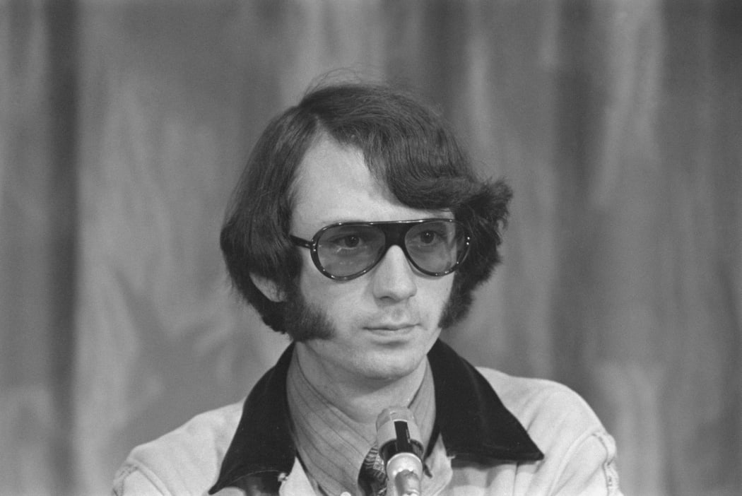 Musician Mike Nesmith of American rock and pop band The Monkees holds a press conference at the Royal Garden Hotel in London, to publicise the group's upcoming UK concerts, 29 June 1967.