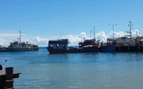 Vietnamese blue boats seized on Sunday in Solomon Islands Rennell and Bellona province, for allegedly fishing illegally off of Indispensable Reef, dock at the Patrol Boat Base in Honiara on Wednesday 29-03-2017.