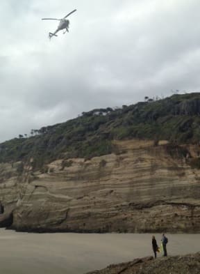 A helicopter searching for Ken Boogers