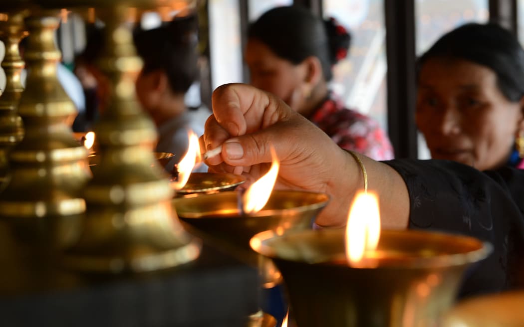 Family members at the Sherpa Monastery in Kathmandu.