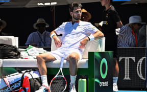 Cameron Norrie of Great Britain looks on in the break period during his game against Facundo Diaz Acosta of Argentina.
