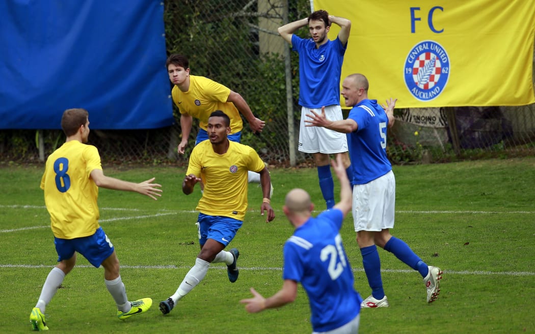 Central's James Hoyt celebrates his goal against Napier City Rovers.