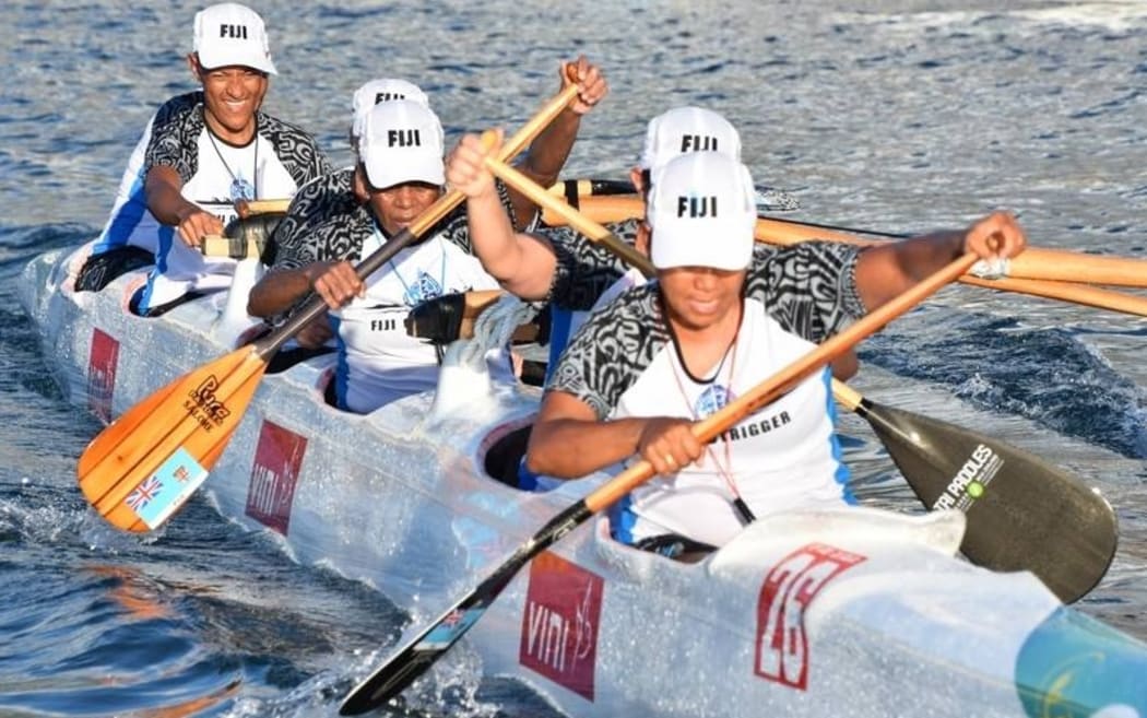 A Fijian crew during the Va'a World Distance Champs.
