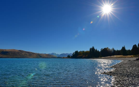 Popular and scenic Lake Tekapo in Canterbury, New Zealand