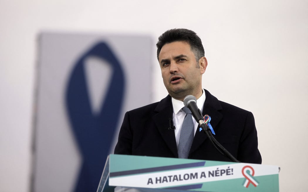 Hungarian prime minister candidate of the Everybody's Hungary Movement, Peter Marki-Zay speaks at an event in Budapest on 15 March 2022, to commemorate Hungary's Revolution and Independence Day.