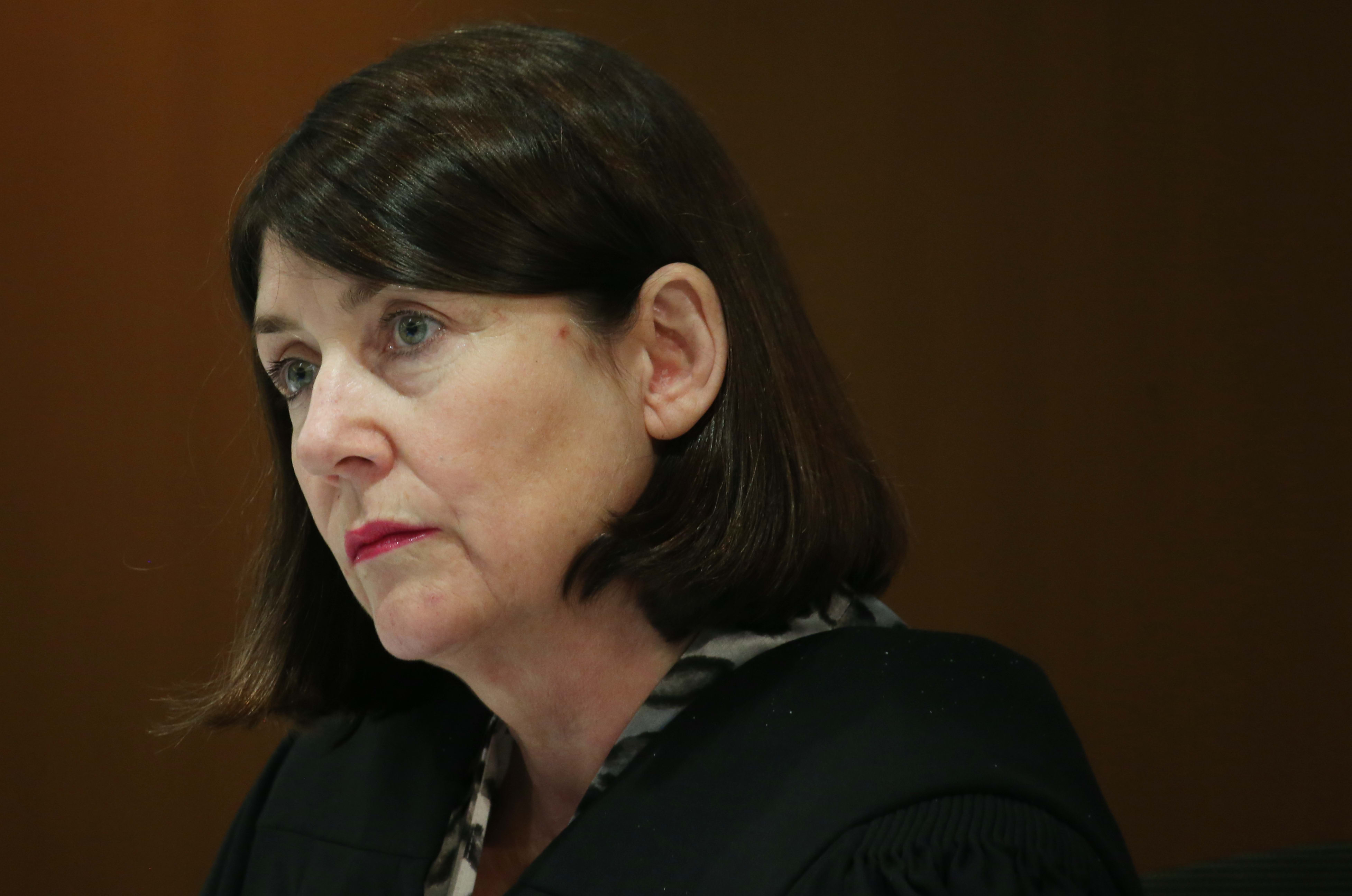 Chief District Court judge Jan-Marie Doogue listening to arguments in the case against the Ministry of Social Development at the Wellington District Court, 4 July 2016
