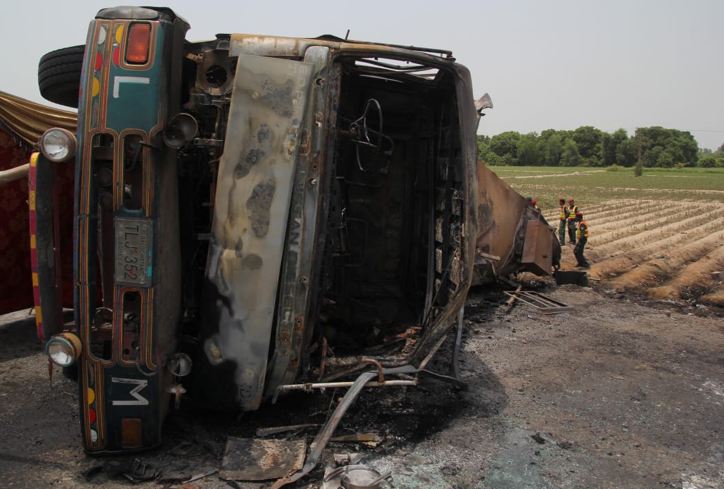 A fuel tanker burst into flames near Ahmedpur East, Pakistan, on 25 June.
