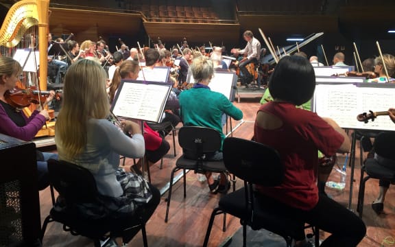 Rehearsals for the NZSO 70th birthday concert with conductor Hamish McKeich