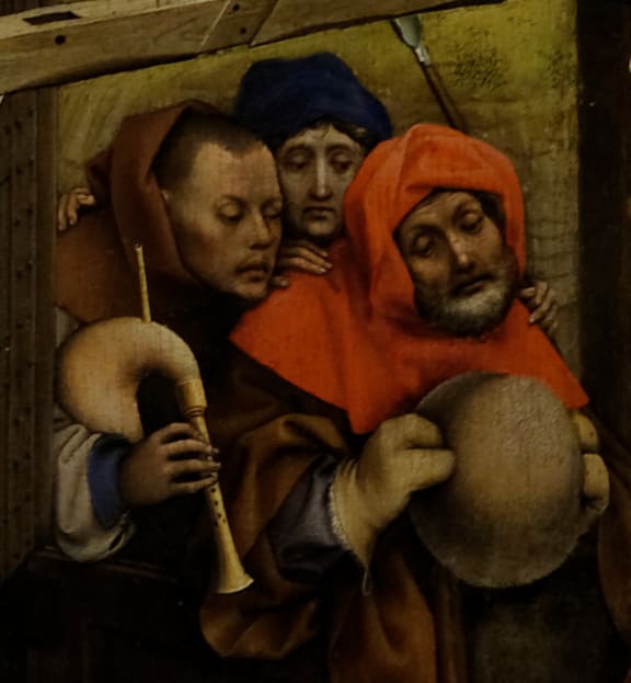 The shepherds. Detail from Nativity by Robert Campin (1420)