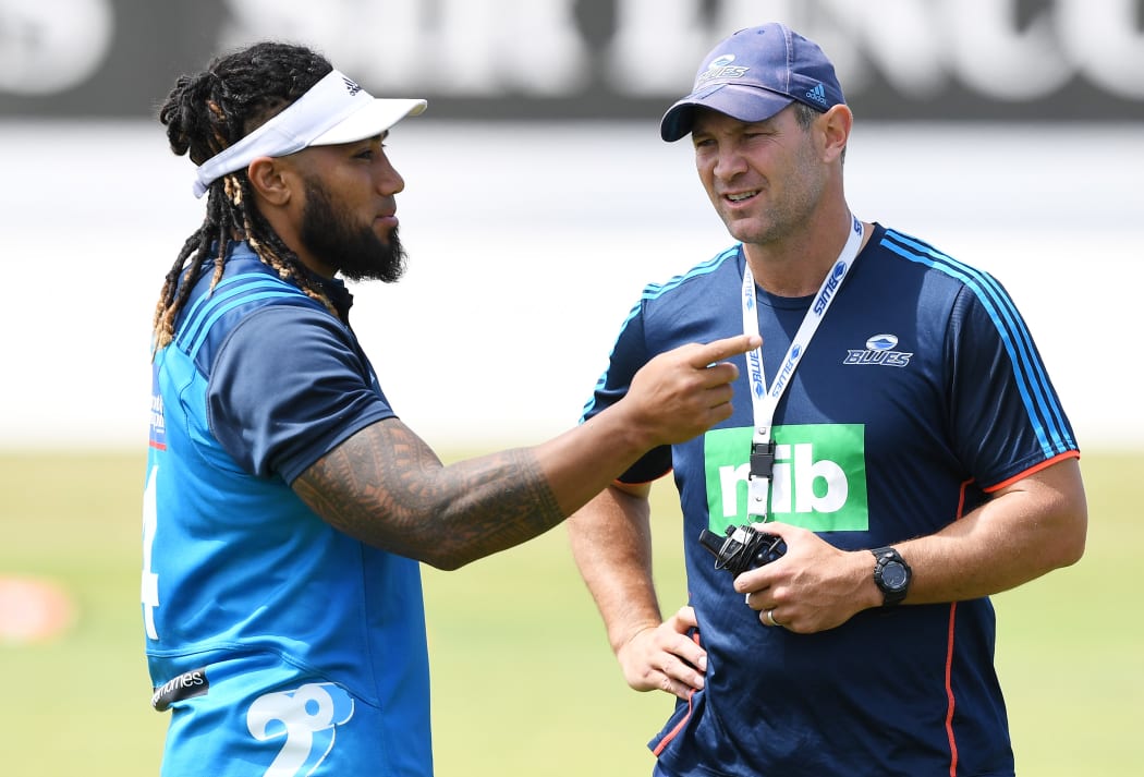 Ma'a Nonu and Blues coach Leon MacDonald.