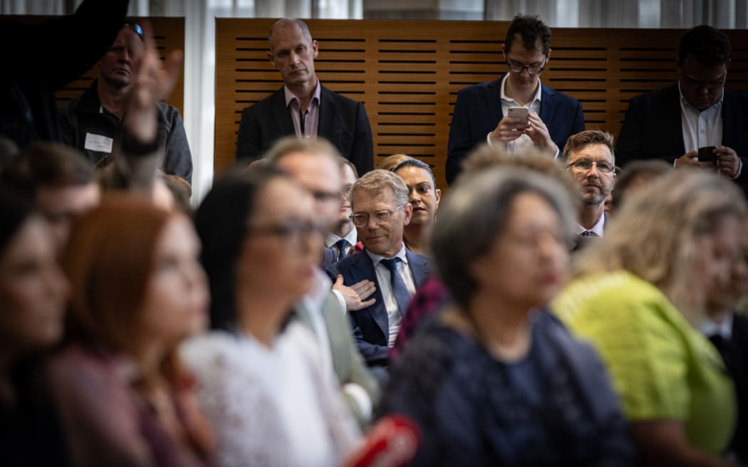 Coalition agreement signing ceremony between Christopher Luxon, David Seymour and Winston Peters.