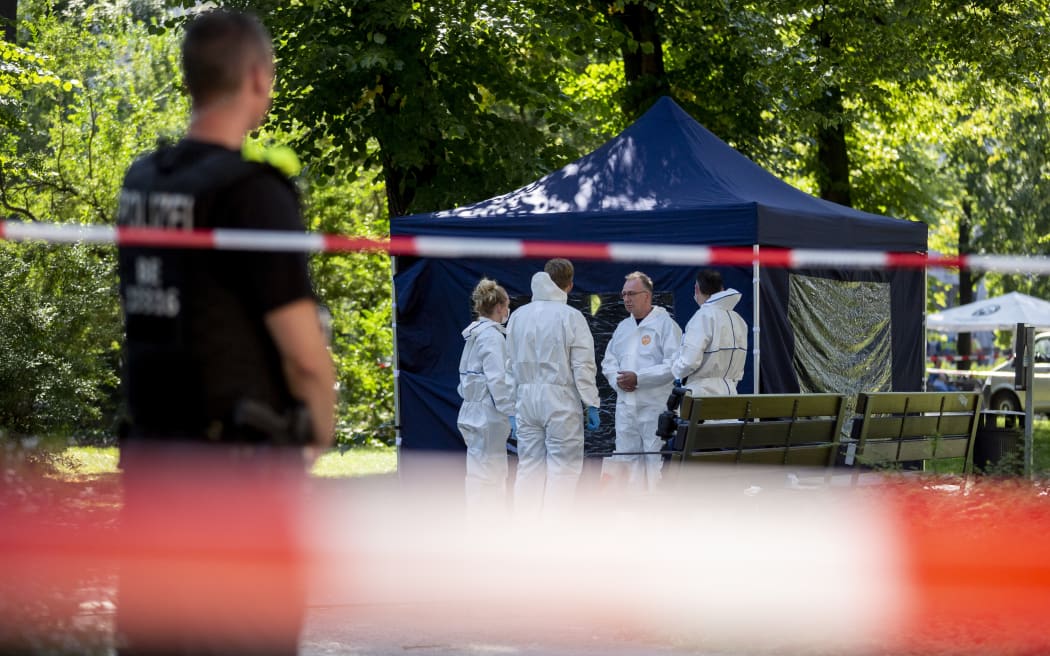 Police at Berlin's Kleiner Tiergarten park on 23 August 2019 where the Chechen exile was shot dead.