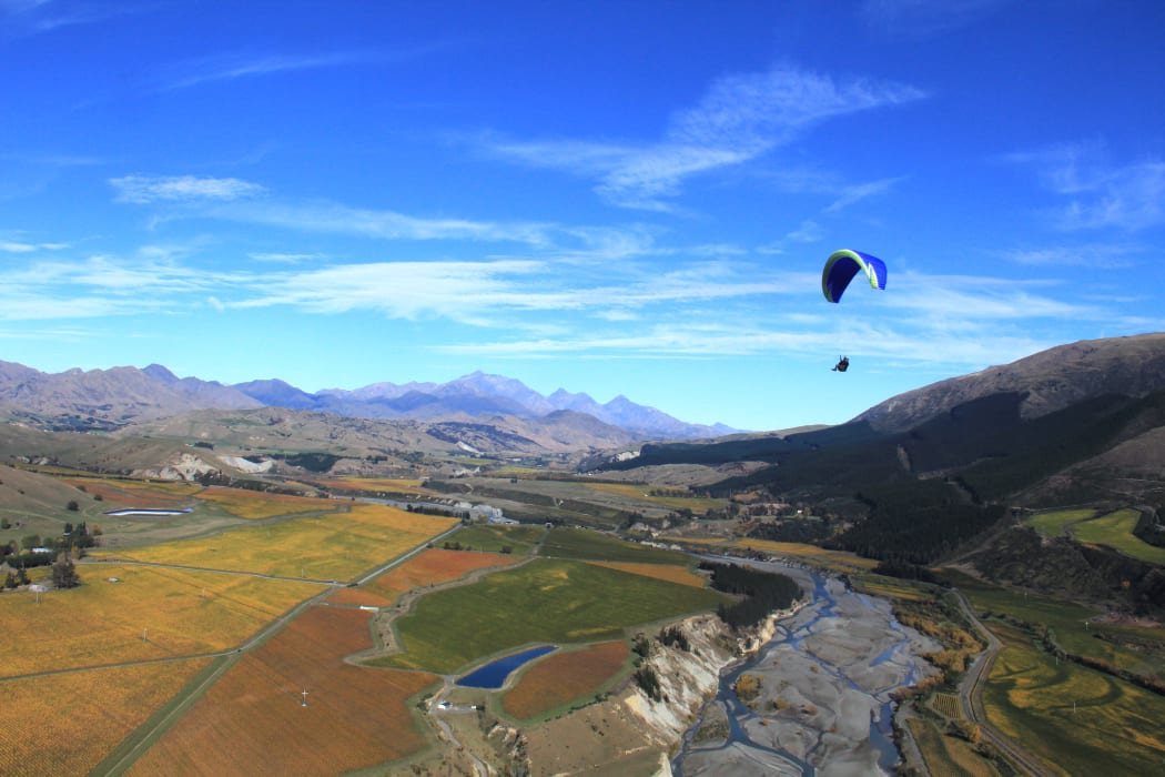 Paragliding above the Awatere River in south Marlborough.
