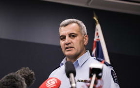 Acting Wellington district commander inspector Dion Bennett speaks to media after police take over scene of fatal fire at Loafers Lodge on 17 May, 2023.