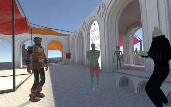 Aretio Echevarria, centre, as a Mexican wrestler avatar for a social event held as part of the virtual film festivals.