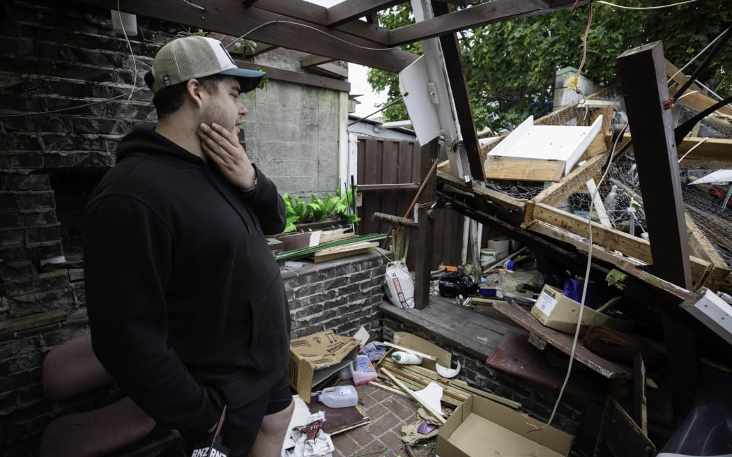 Damage at a Lower Hutt property following the storm on Tuesday 12 December 2023.