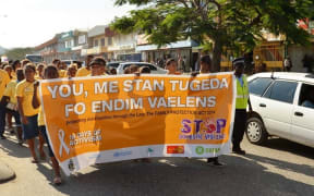Women march in Honiara to mark the beginning of 16 days of activism for the elimination of violence against Women in 2015.