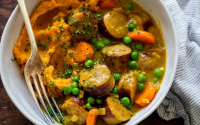 Kelly Gibney's curried sausages.