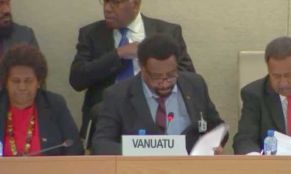 Vanuatu Justice Minister Don Ken fronts his country's response to the country's universal periodic review at the UN Human Rights Council in Geneva