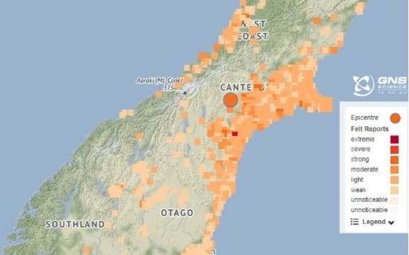 A map showing where people reported feeling the M6 quake on Wednesday morning.