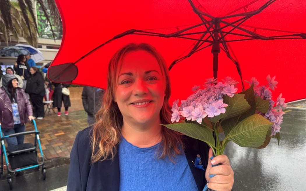Nelson MP Rachel Boyack at the vigil for slain police officer Lyn Fleming.