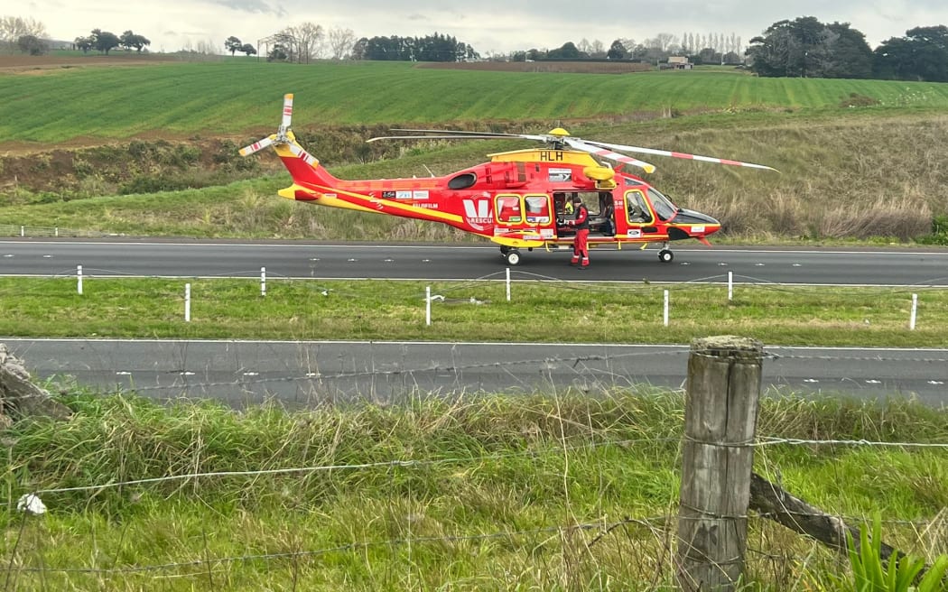 Emergency services at the scene of a horror crash on Auckland's State Highway 1 near Ramarama on 26 August 2024.