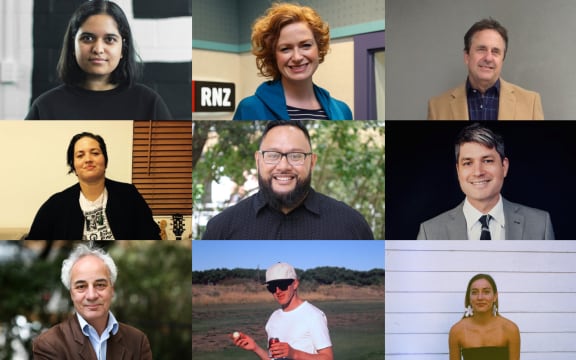 L-R: (1st row) Jogai Bhatt, Susie Ferguson, Jim Mora (2nd row) Jana Whitta, Koro Vaka'uta, Jesse Mulligan (3rd row) Gyles Beckford, Matthew Hutching, Eden More