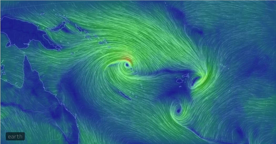 Cyclone Oma (centre) heading towards Vanuatu. 13 February 2019.