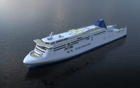 A digital image of a new Interislander ferry to be built by Hyundai Mipo Dockyard.