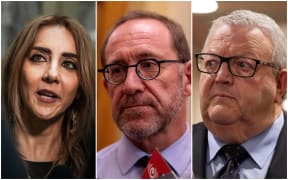 Green MP Golriz Ghahraman (left) and National MP Gerry Brownlee (right) both opposed the mass arrivals bill by Immigration Minister Andrew Little (middle) that will increase the time period seven-fold from four to 28 days.