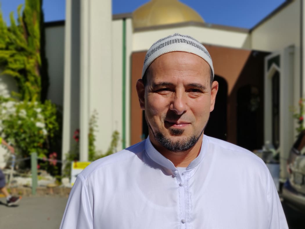 Sheikh Gamal Fouda outside Al Noor mosque, Christchurch, March 2020