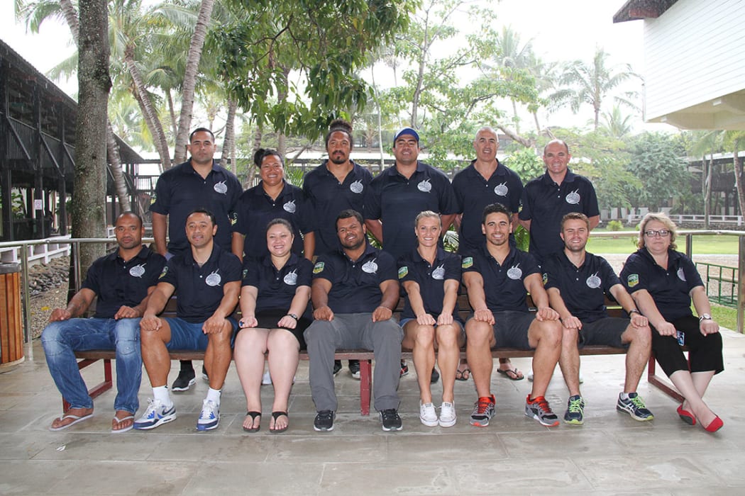 Aug 2015: Nigel Vagana, Dean Widders, Solomon Haumono, Mark Deweer, Steve Meredith, Ruan Sims  Ben Henry , Joshua McGuire  David Solomona  Luisa Avaiki  and Clinton Toopi  and NRL and ANU staff.