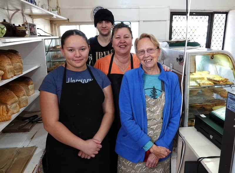 A few of the Hikurangi staff, from left, Destiney, Ethan, manager Lenore Jellick, and Jenny.